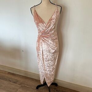Double Crazy Elegant Pink Velvet Wrap Dress midi Sparkle Medium Holiday Ruched